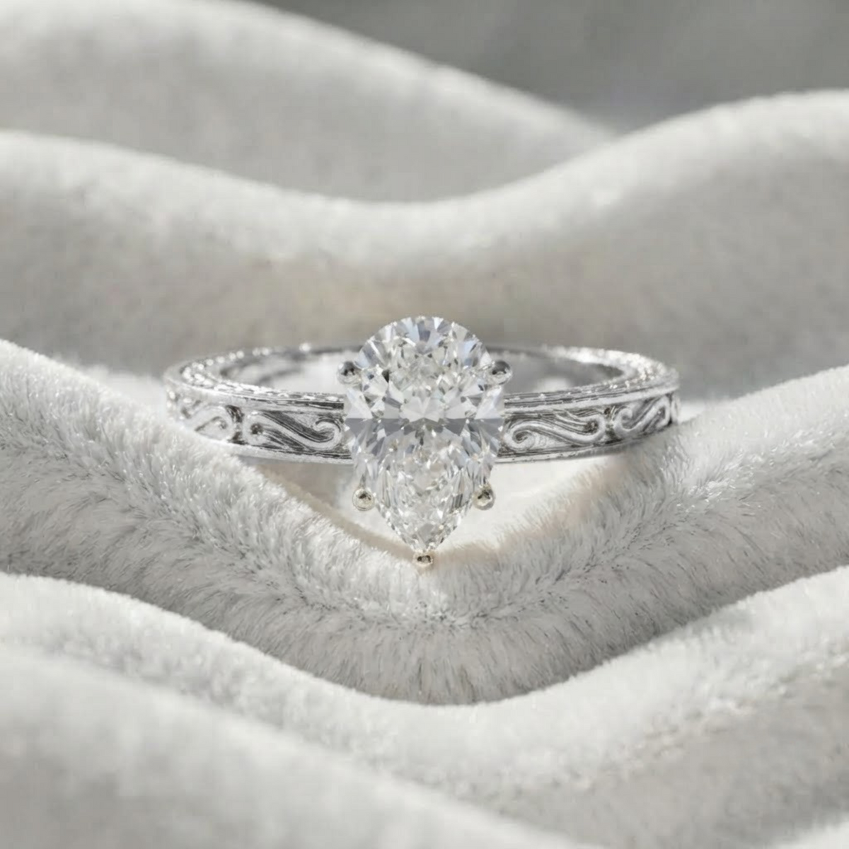 Pear Cut Lab Vintage Diamond Engagement Ring