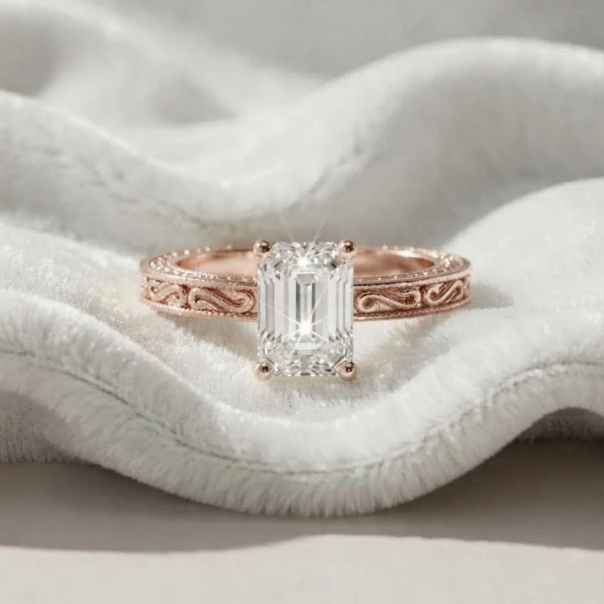 Emerald cut Lab Grown Diamond Vintage Solitaire Ring