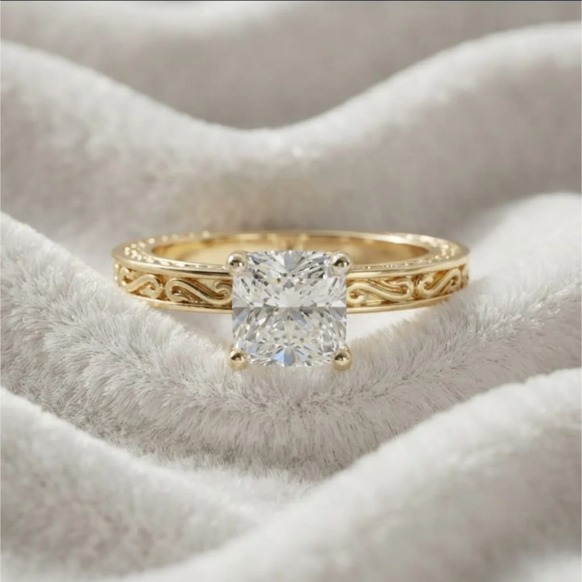 Vintage Engagement Ring hand engraved ring