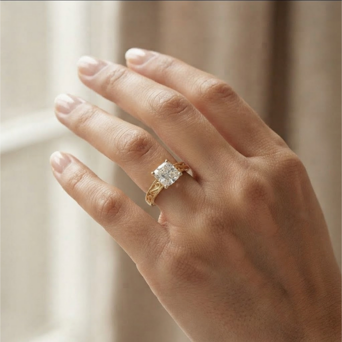Vintage Engagement Ring hand engraved ring