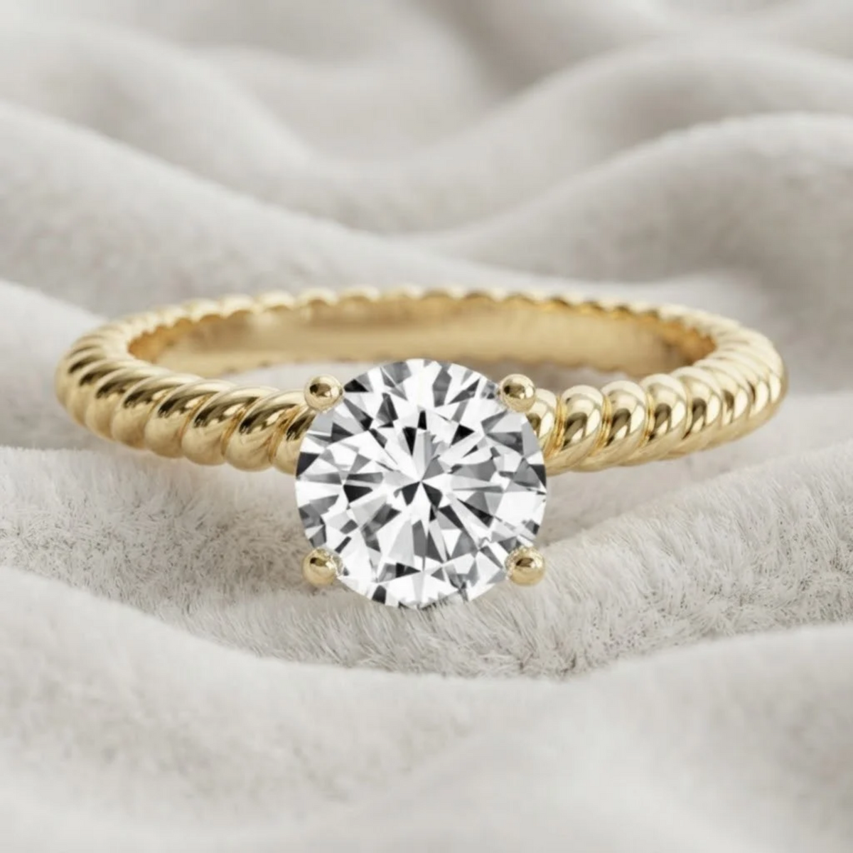 Lab Grown Twisted Band Unique Engagement Ring for Women