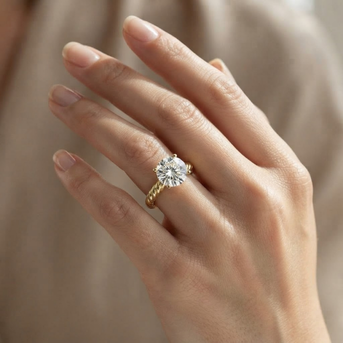 Lab Grown Twisted Band Unique Engagement Ring for Women