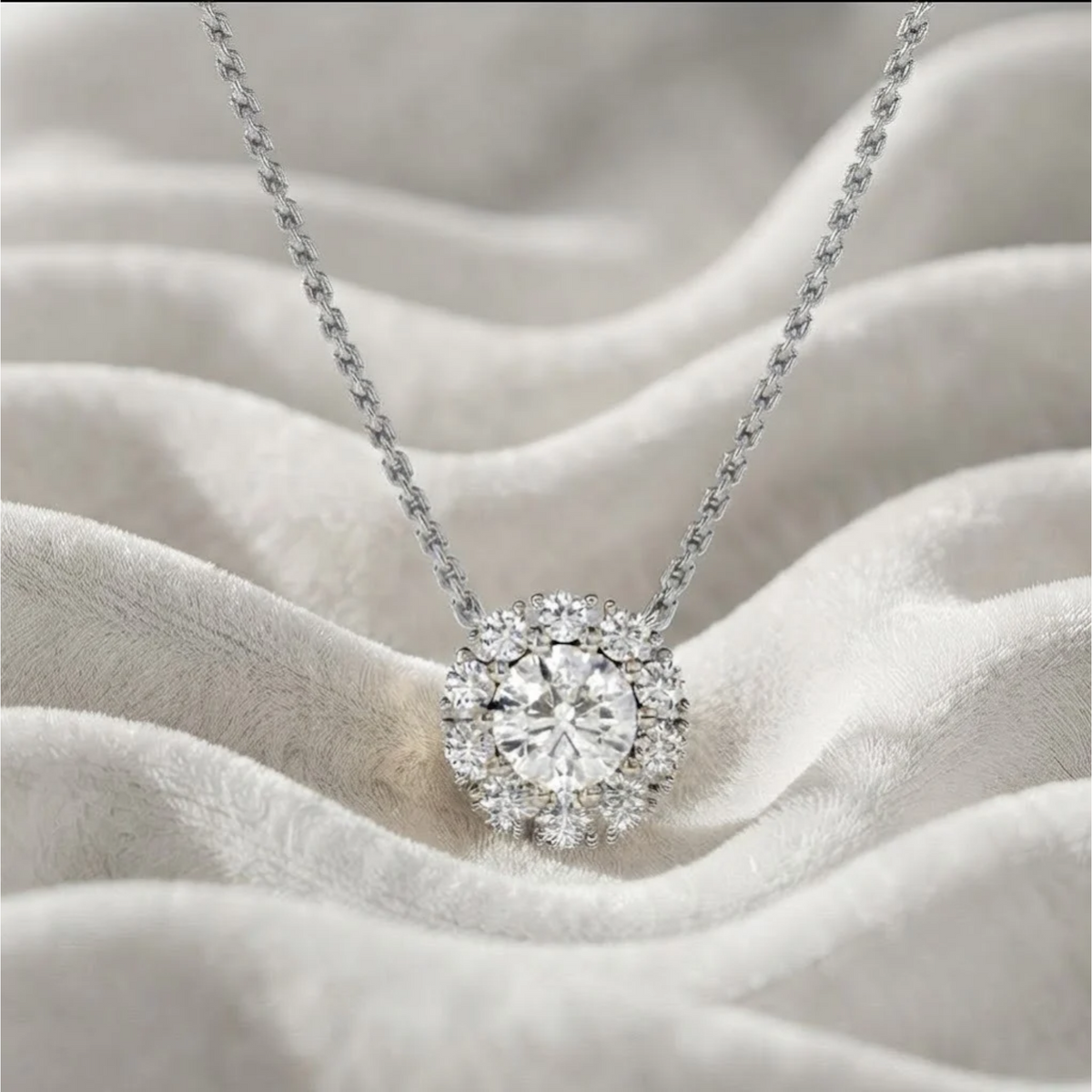 Lab Grown Diamond Halo Pendant Necklace