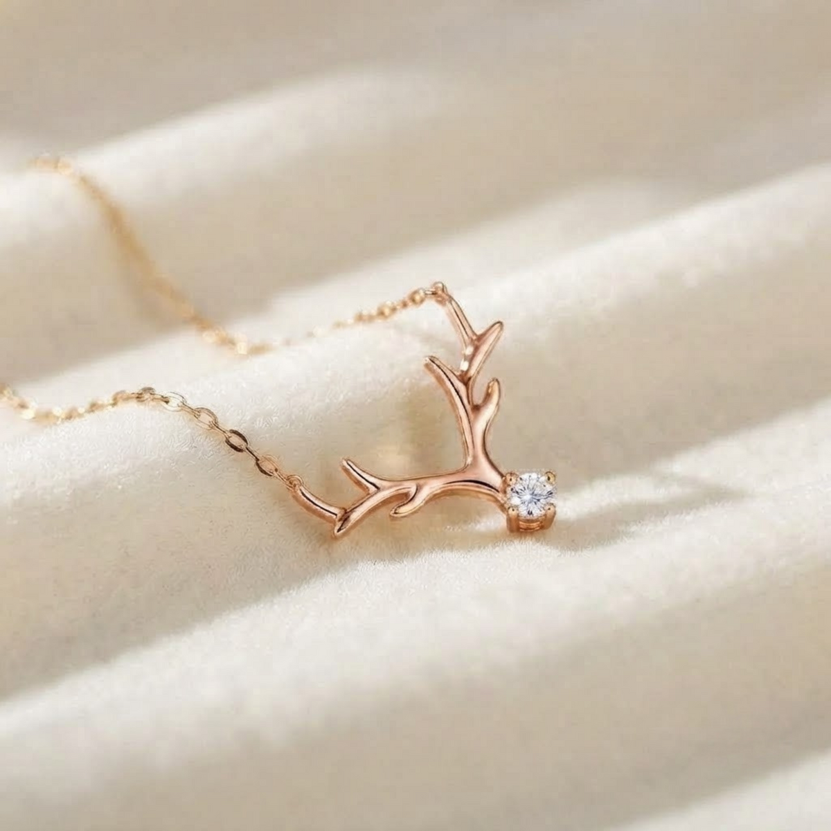 Diamond Deer Antler Pendant Necklace
