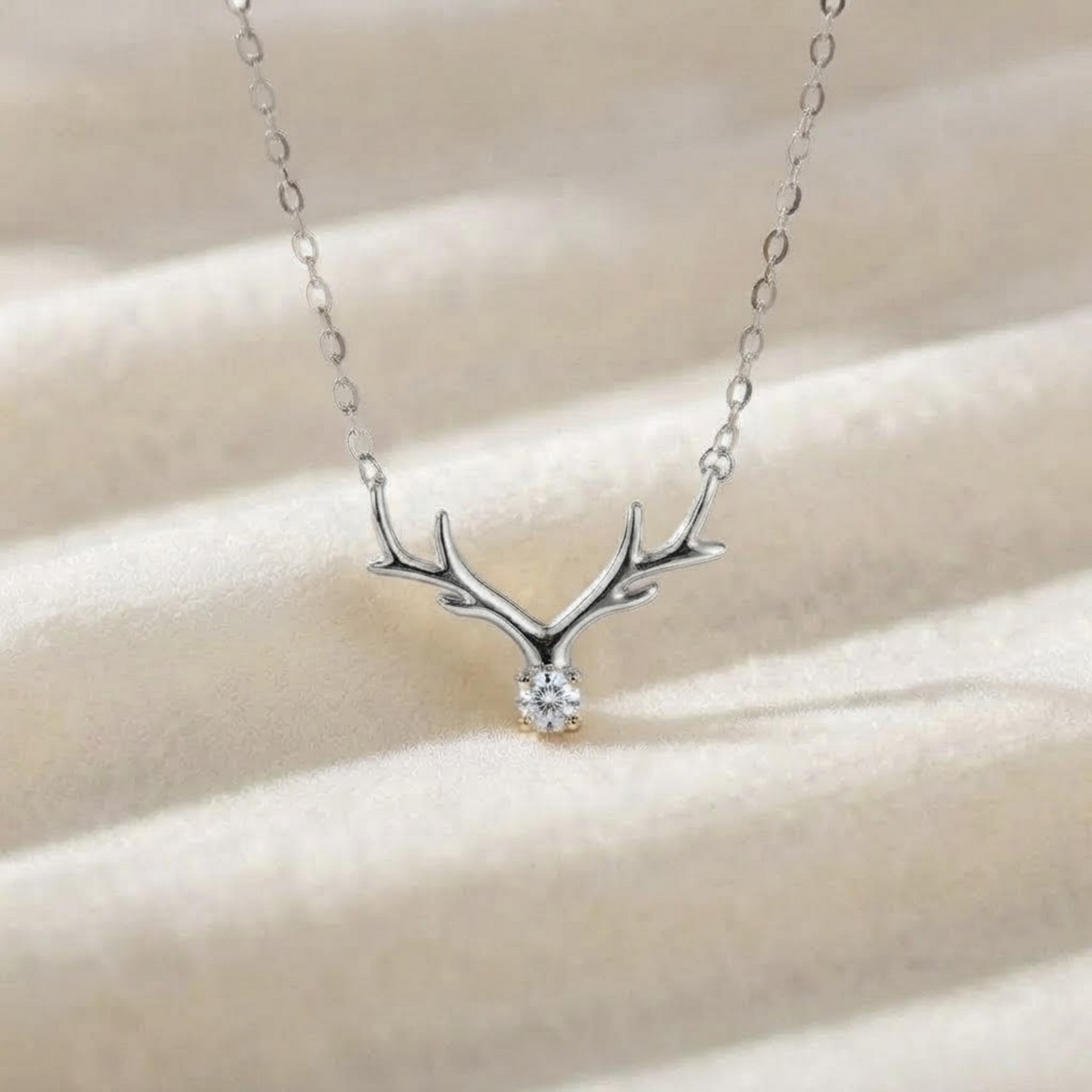 Diamond Deer Antler Pendant Necklace