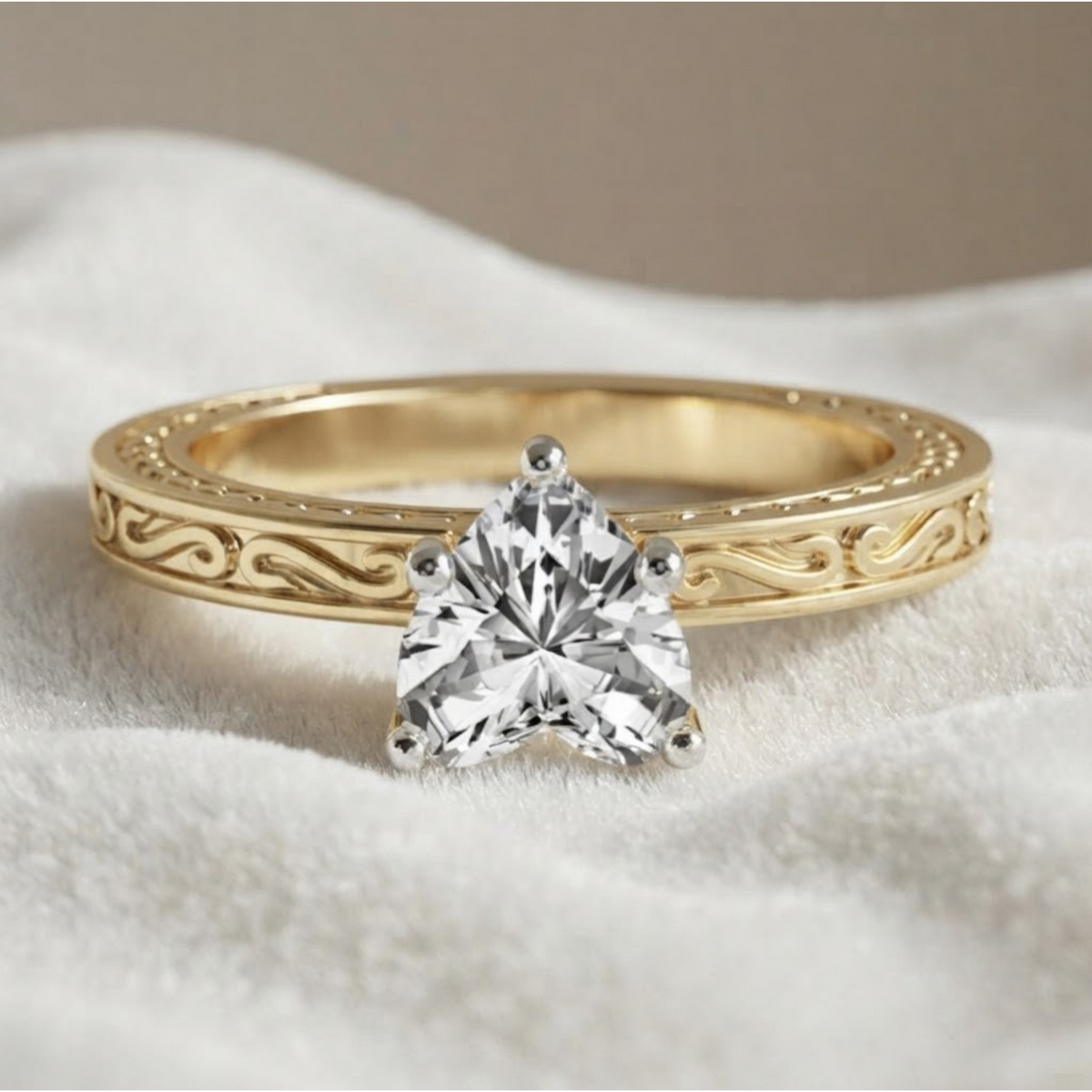 14K Gold 3 Karat Herzschliff Ring, Solitär Verlobungsring