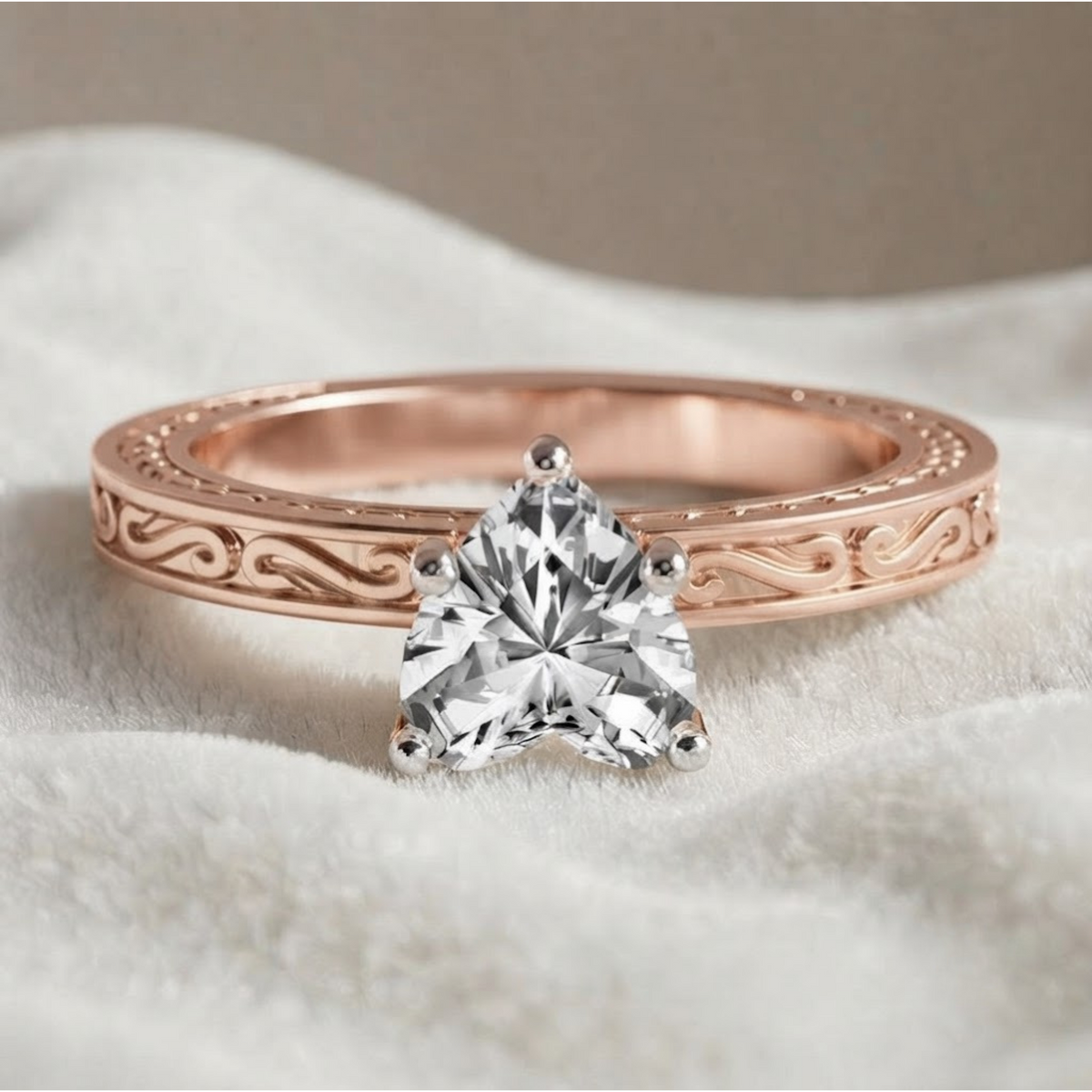 14K Gold 3 Karat Herzschliff Ring, Solitär Verlobungsring