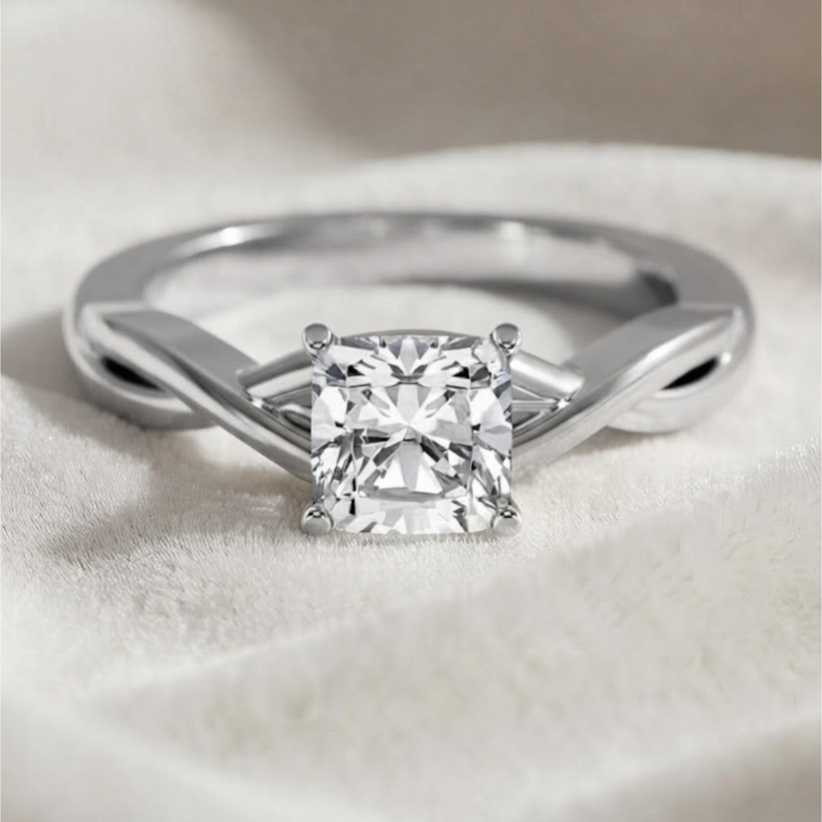 Cushion Cut Lab Grown Diamond Solitaire Engagement Ring
