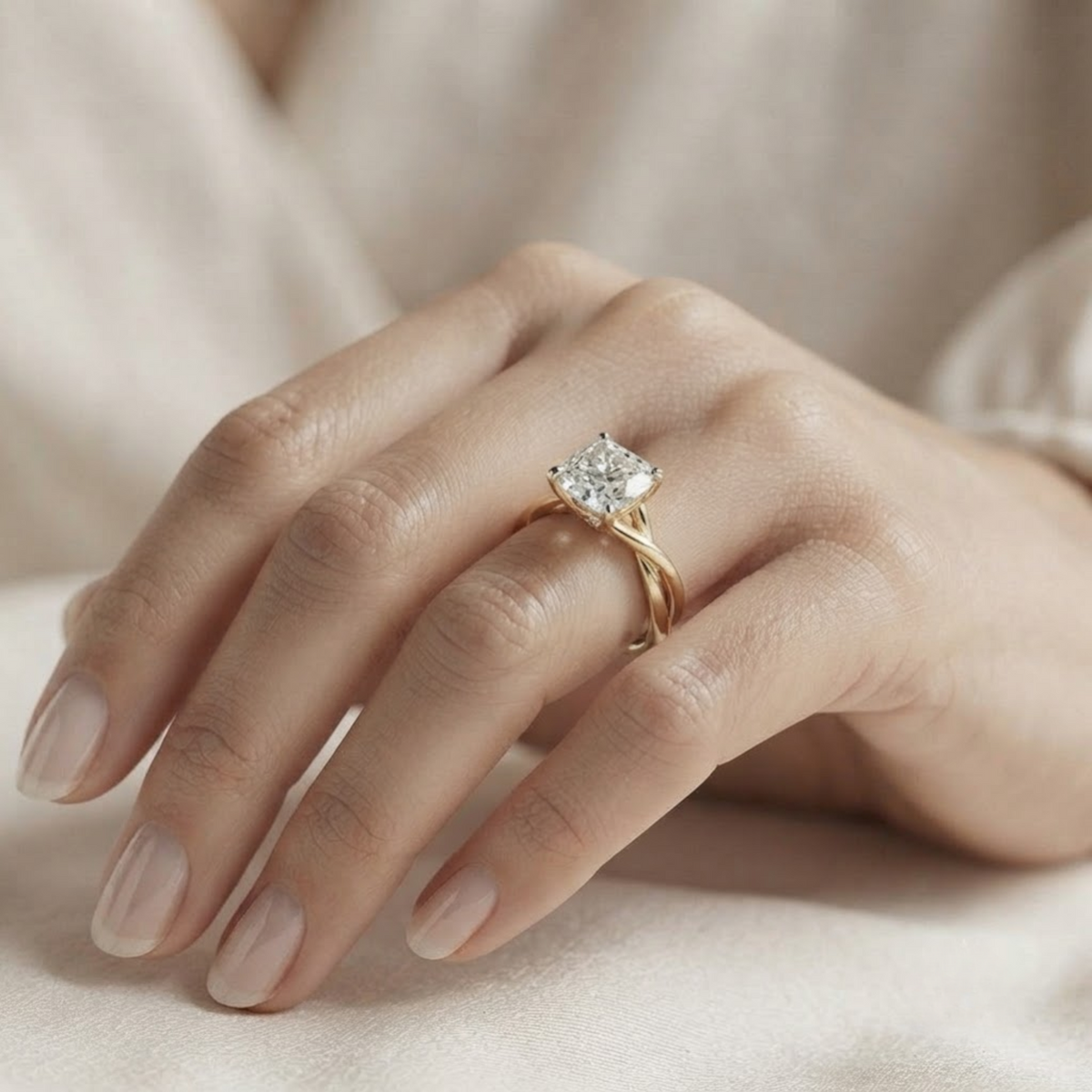 Cushion Cut Lab Grown Diamond Solitaire Engagement Ring