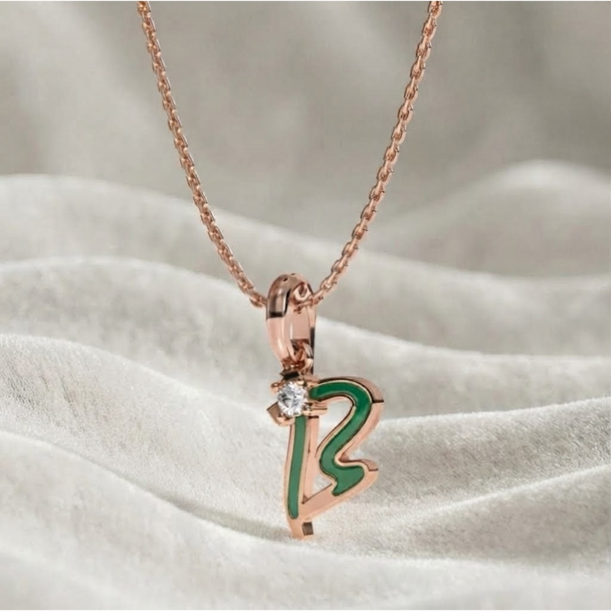 Green Enamel Letter Charms, "B" Diamond Letter Pendant