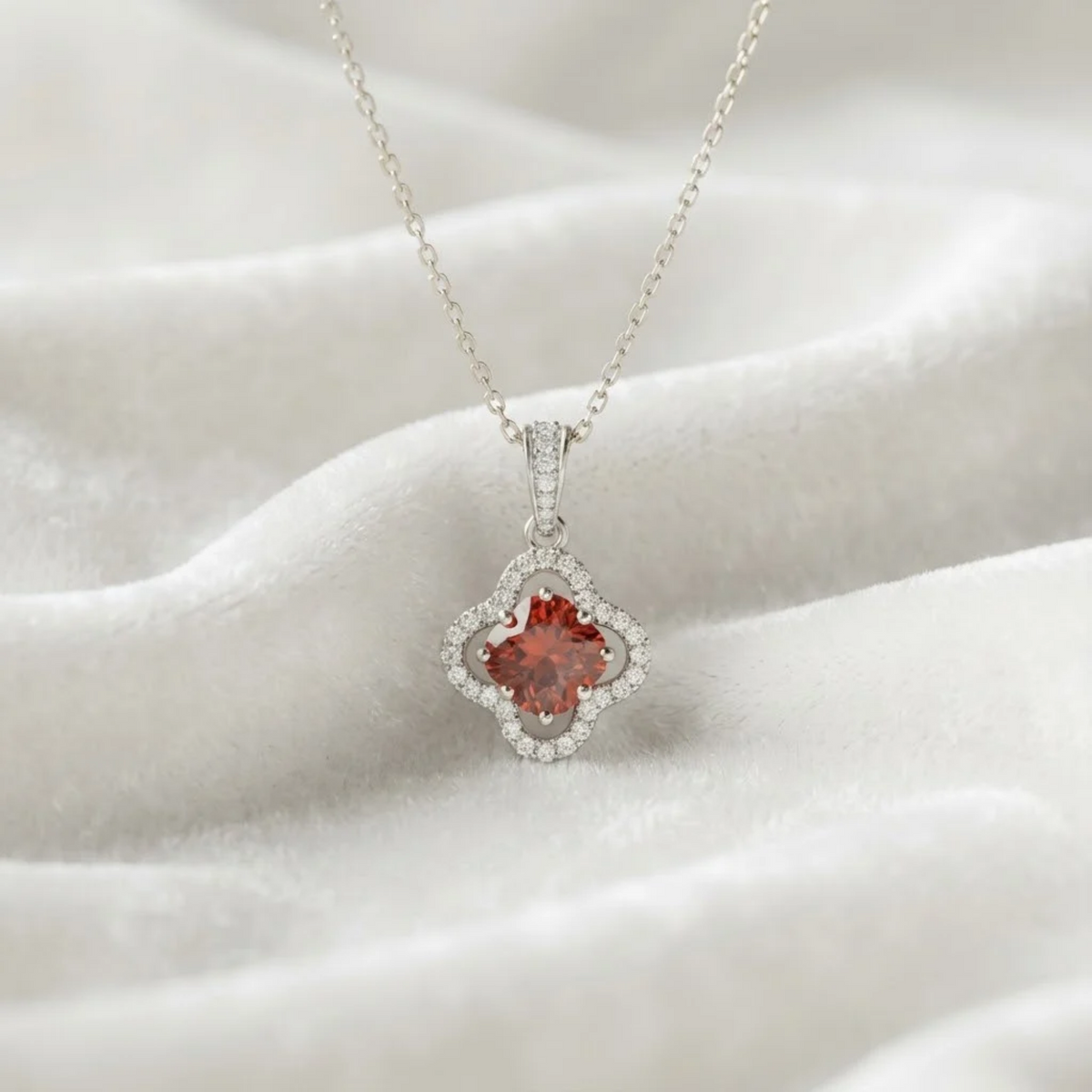 Genuine Ruby Clover Silver Necklace