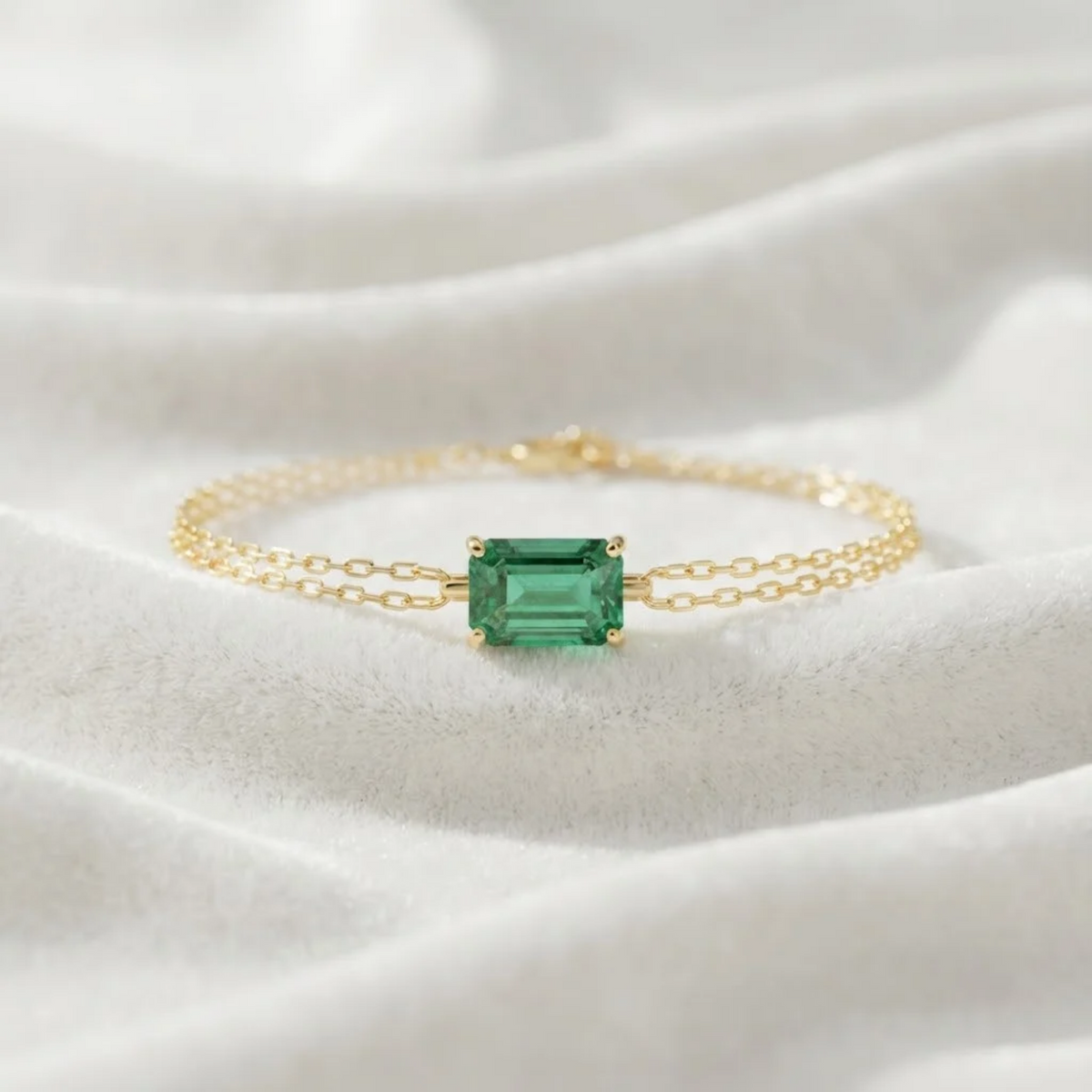 Rectangle Emerald Gemstone Bracelet