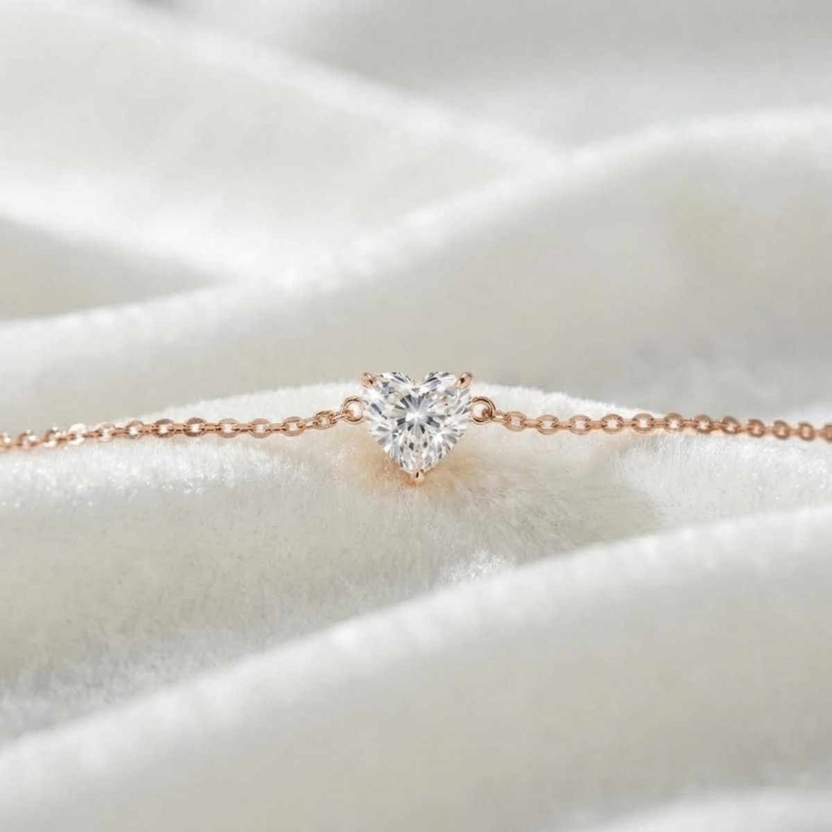 Diamond Bracelet, Heart Solitaire, Adjustable Drawstring Chain
