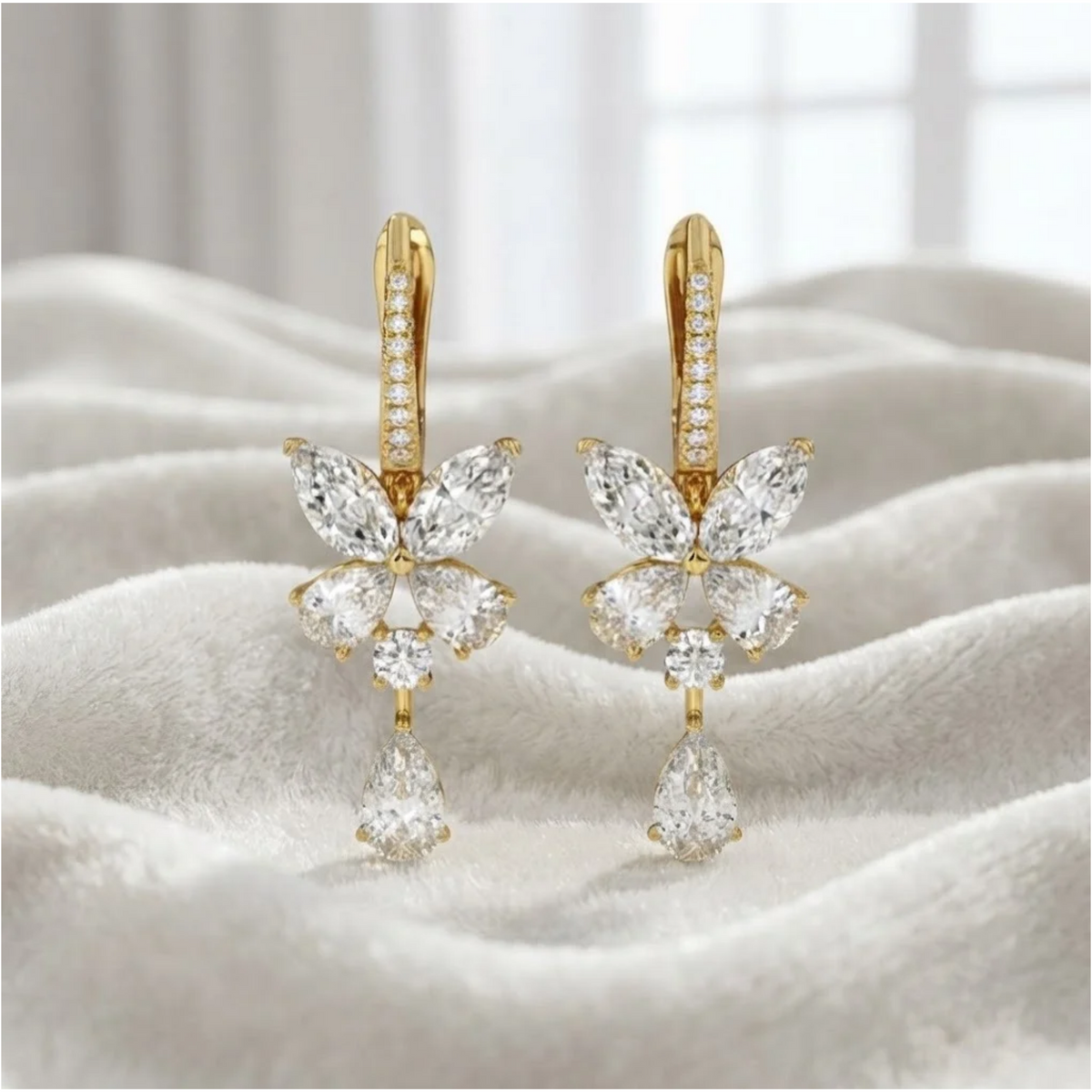 Marquise Pear and Round Diamond Butterfly Earrings