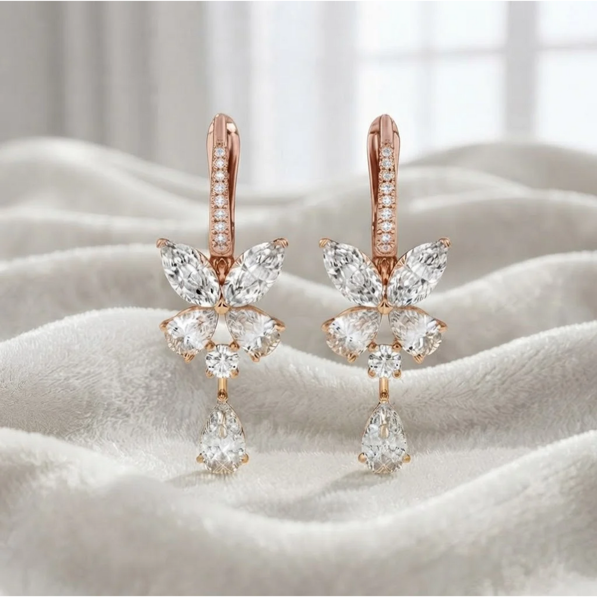 Marquise Pear and Round Diamond Butterfly Earrings