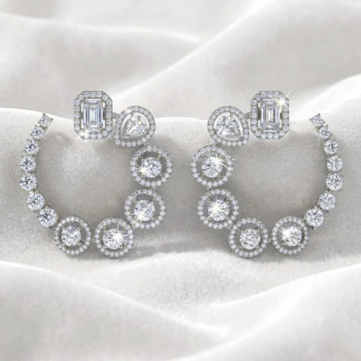 Mixed Shape Diamond Drop Diamond Earrings