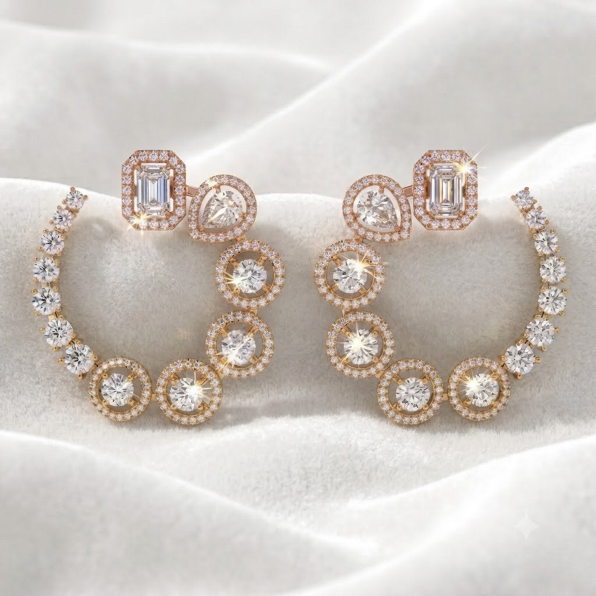 Mixed Shape Diamond Drop Diamond Earrings