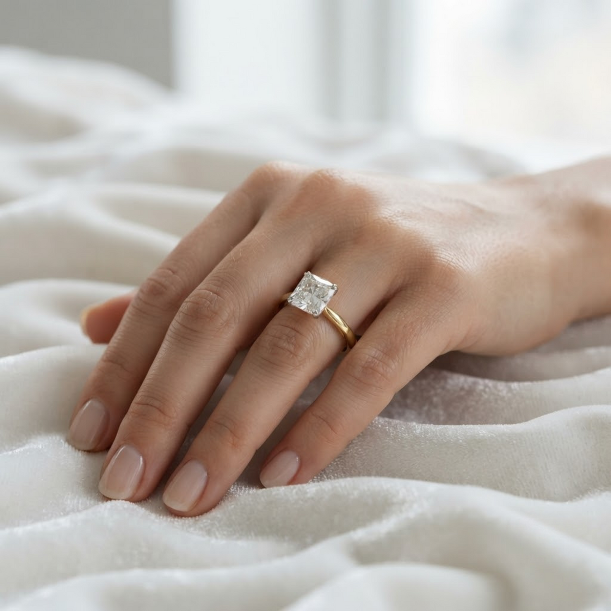 14K Gold Eleganter Square Cushion Cut Ring mit Klarheit
