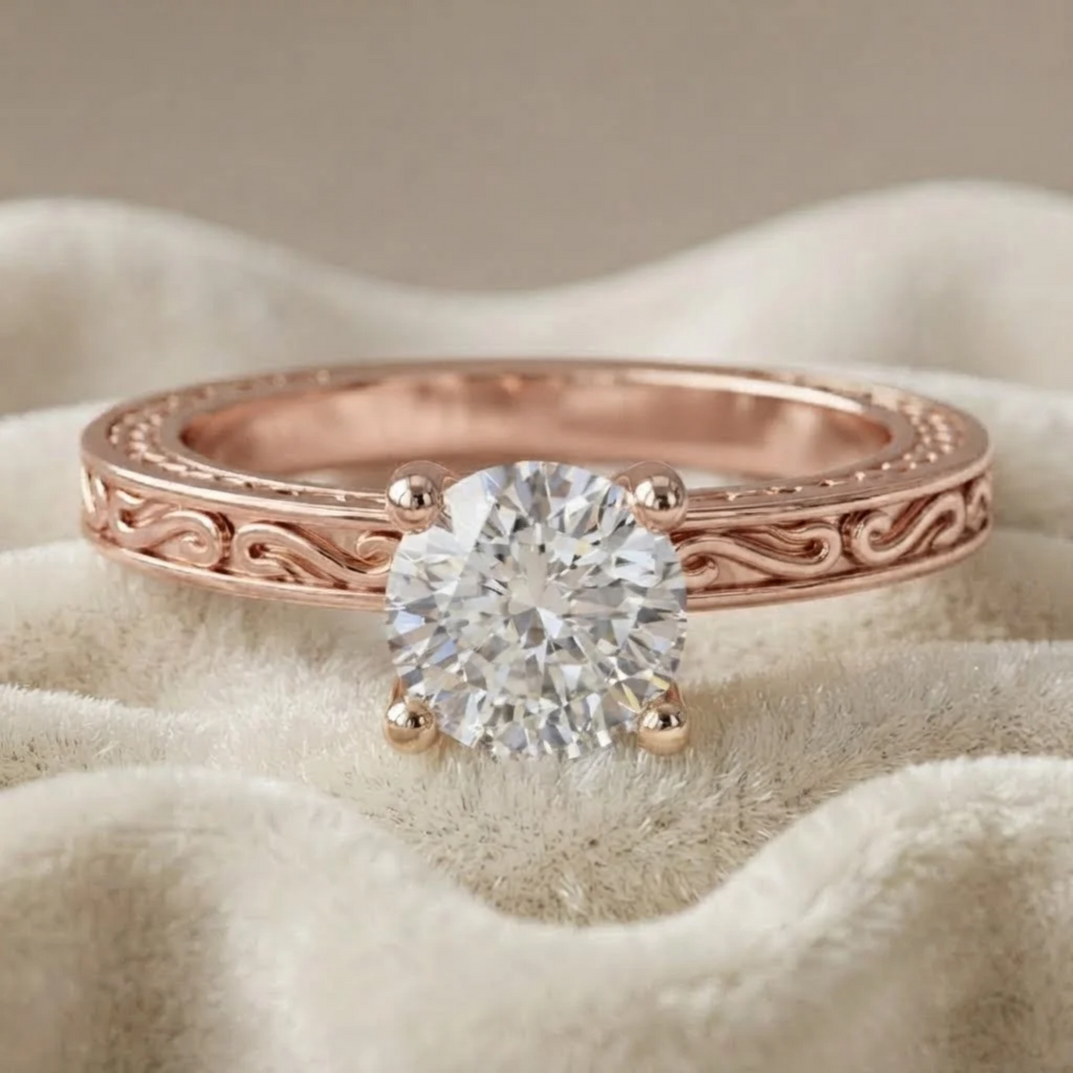 Engraved Round Brilliant Cut Diamond Engagement Ring