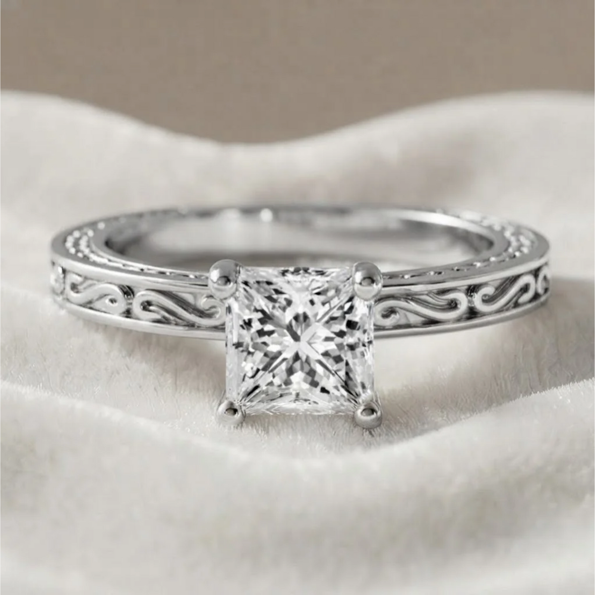 Nature Inspired Princess Cut Engagement Ring
