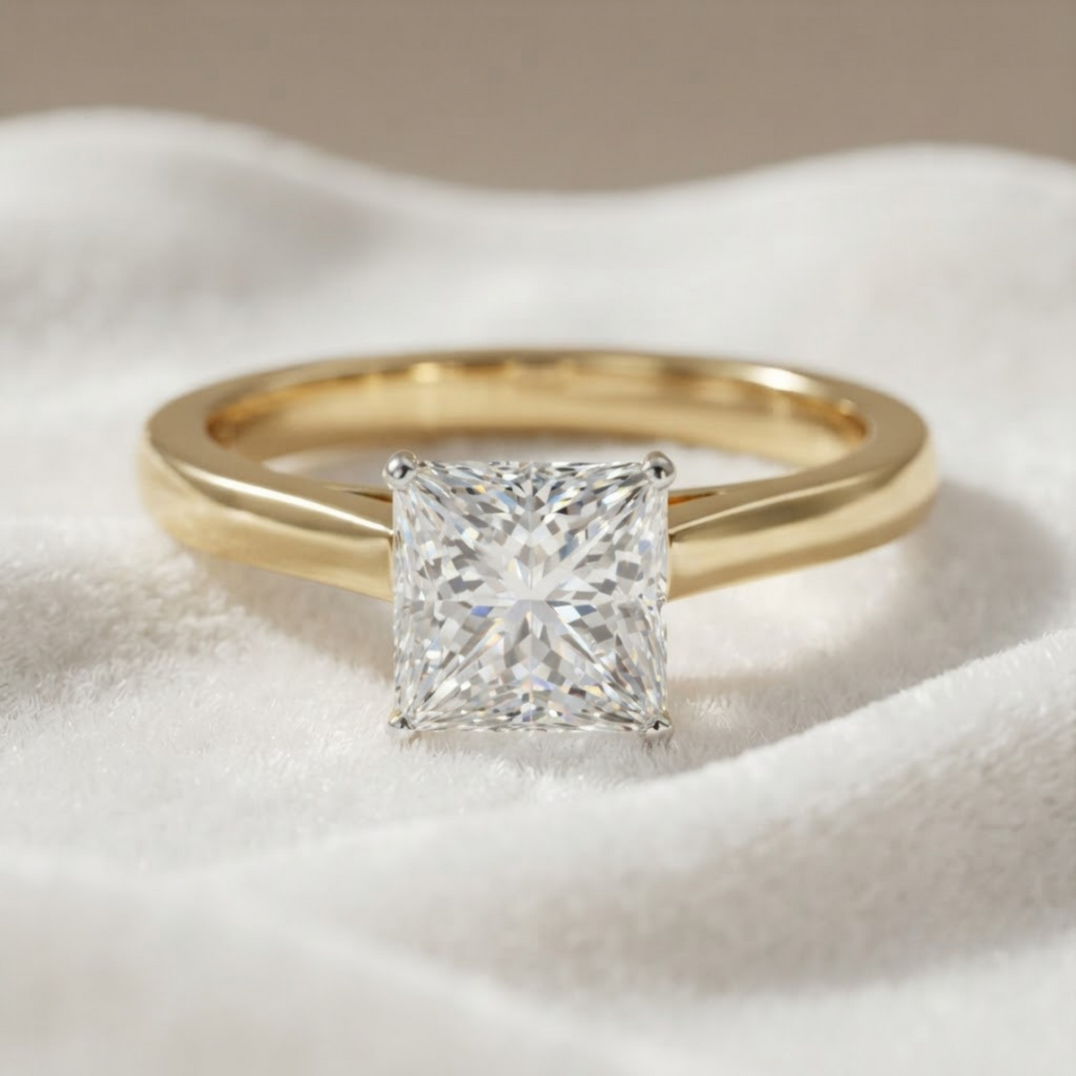 Princess Cut Solitaire Cathedral Engagement Ring