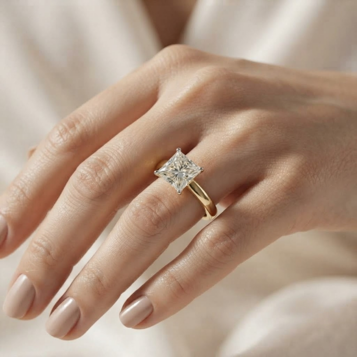 Princess Cut Solitaire Cathedral Engagement Ring