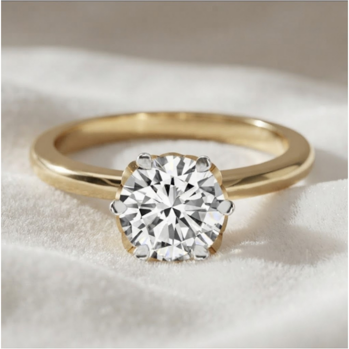 Round Cut Flower Tulip Setting Engagement Ring