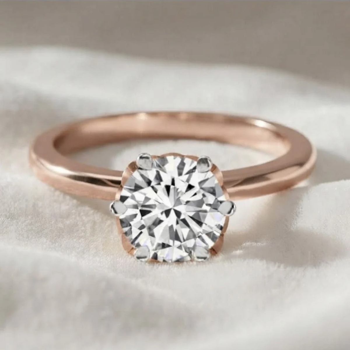Round Cut Flower Tulip Setting Engagement Ring