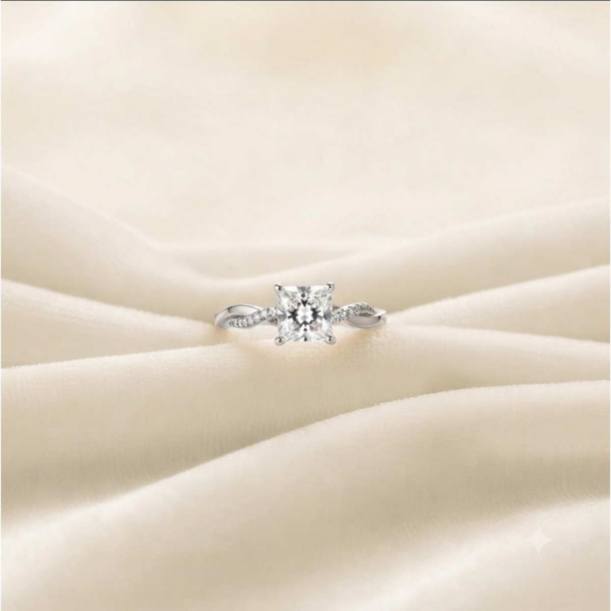 Princess Cut Pave Setting Twisted Band Ring