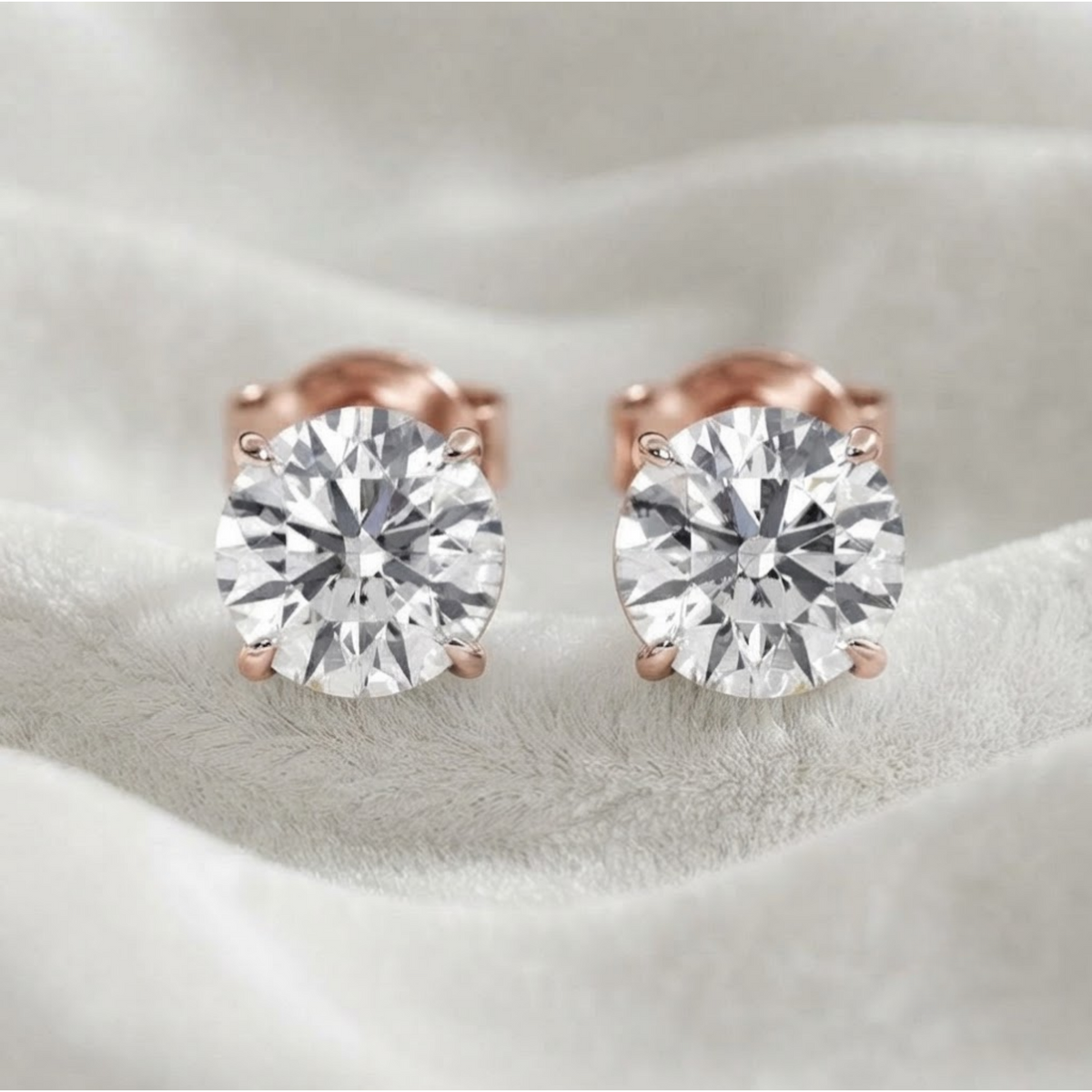 Round IDEAL Cut Lab Grown Diamond Stud Earrings