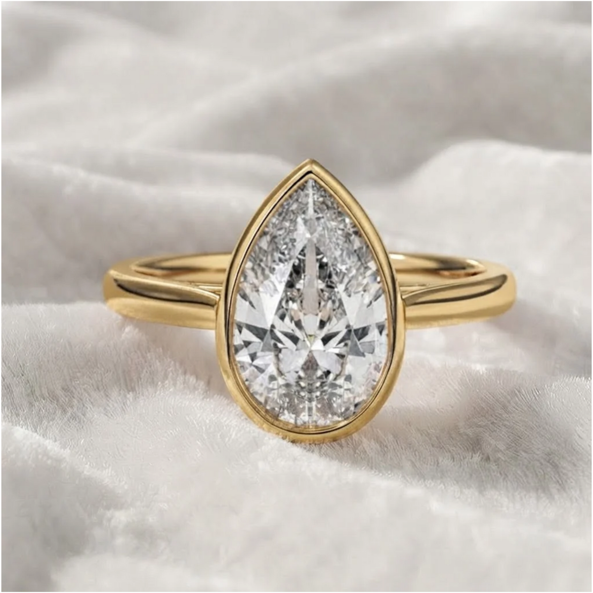Pear Cut Ring Bezel Setting Solitaire Engagement Ring