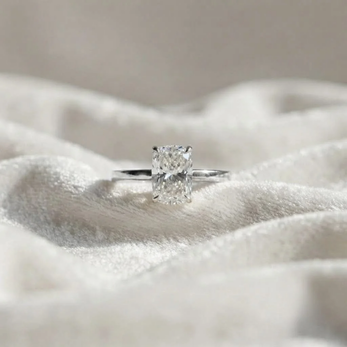 Elongated Cushion Diamond Engagement Ring