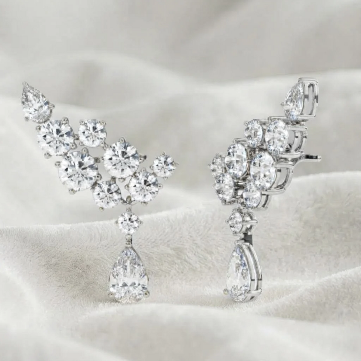 Pear & Round Cut Diamond Climber Stacking Earrings