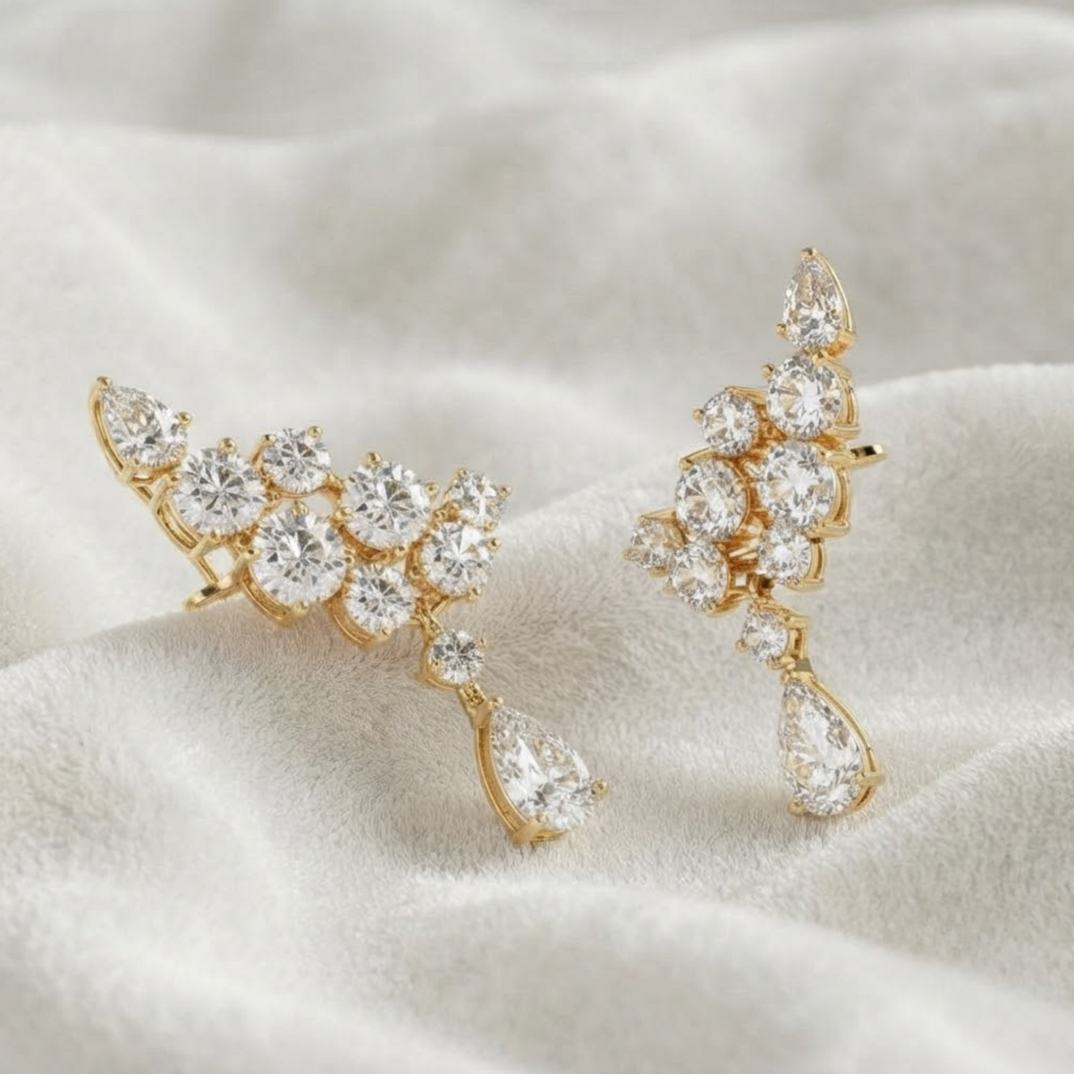 Pear & Round Cut Diamond Climber Stacking Earrings
