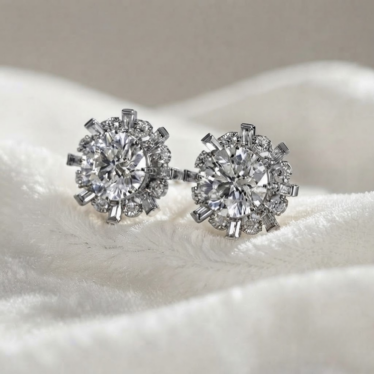 Snowflake Flower Round Lab Grown Diamond Stud Earrings
