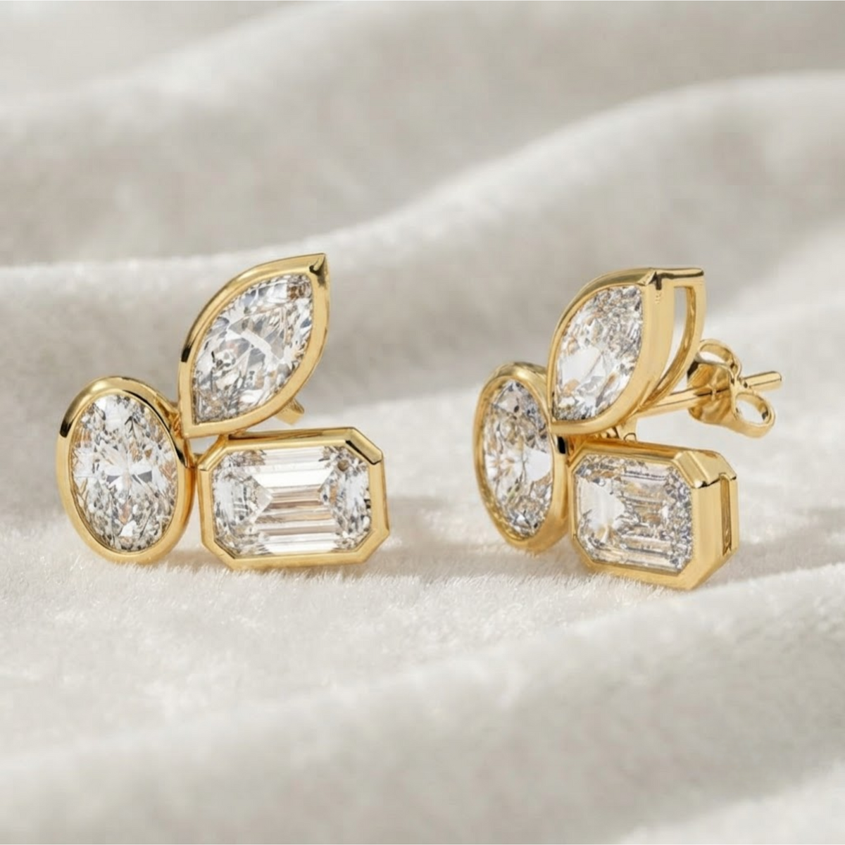 Emerald Marquise Oval Diamonds Earrings