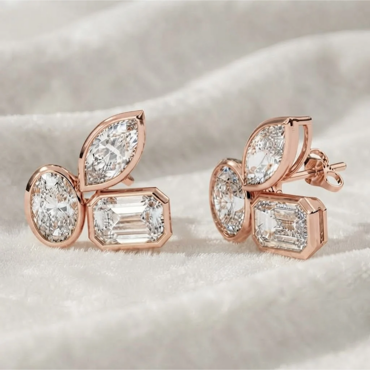 Emerald Marquise Oval Diamonds Earrings