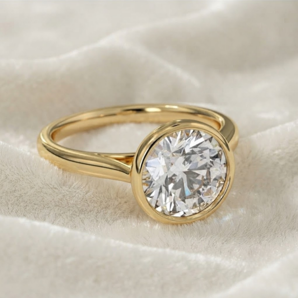 Round Cut Lab Grown Diamond Bezel Engagement Ring