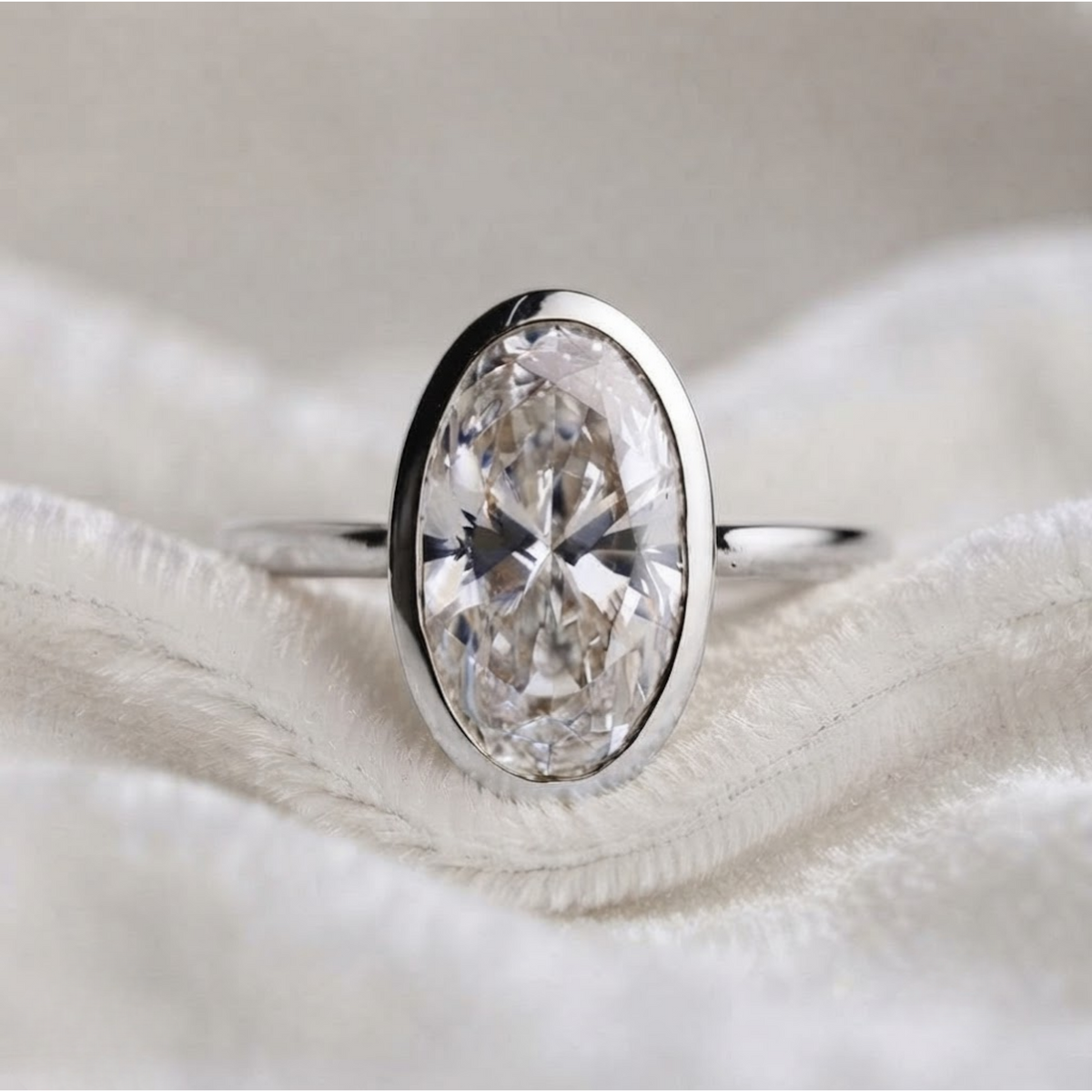 Bezel Set Oval Lab Diamond Engagement Ring
