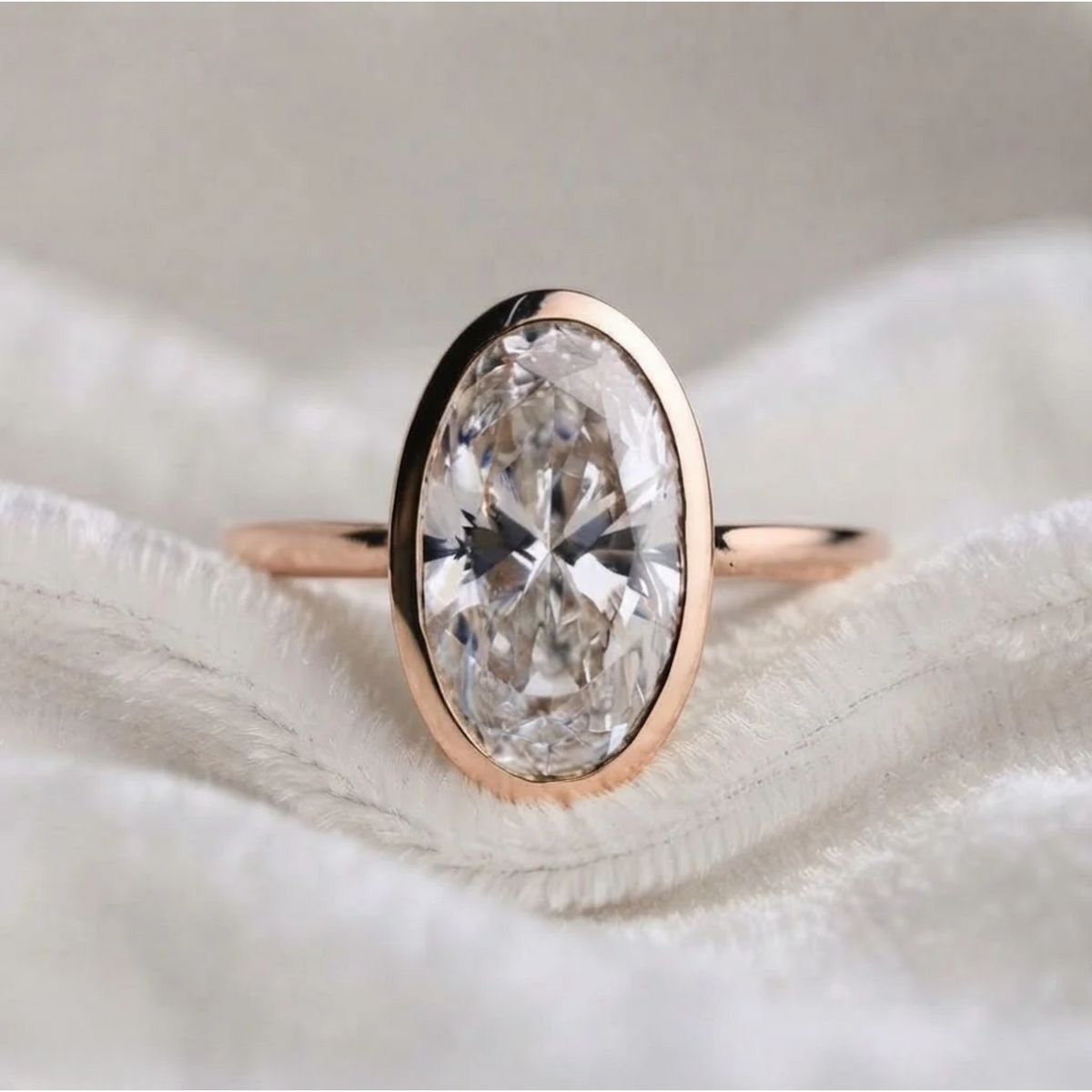 Bezel Set Oval Lab Diamond Engagement Ring