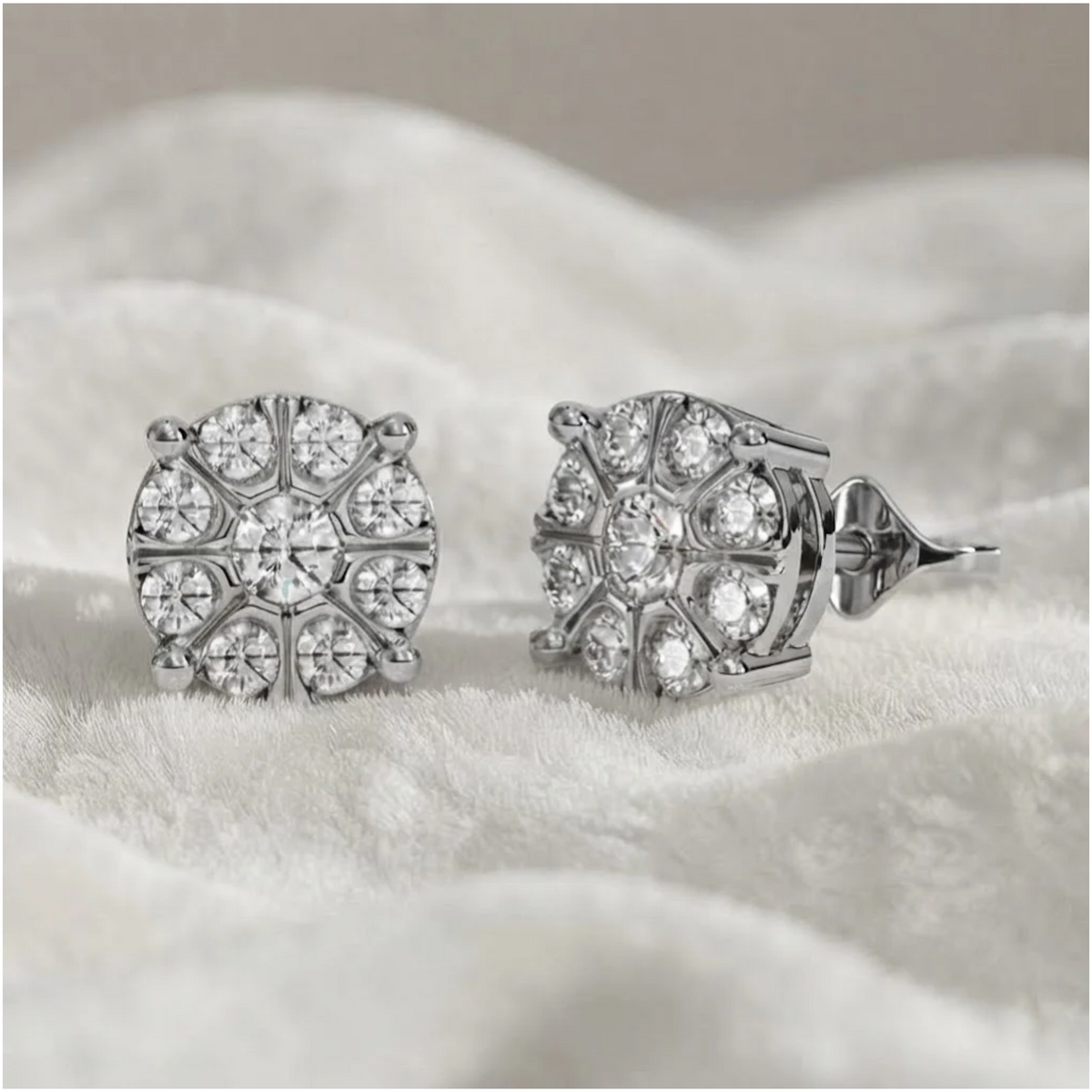 Round Cluster Diamond Stud Earrings