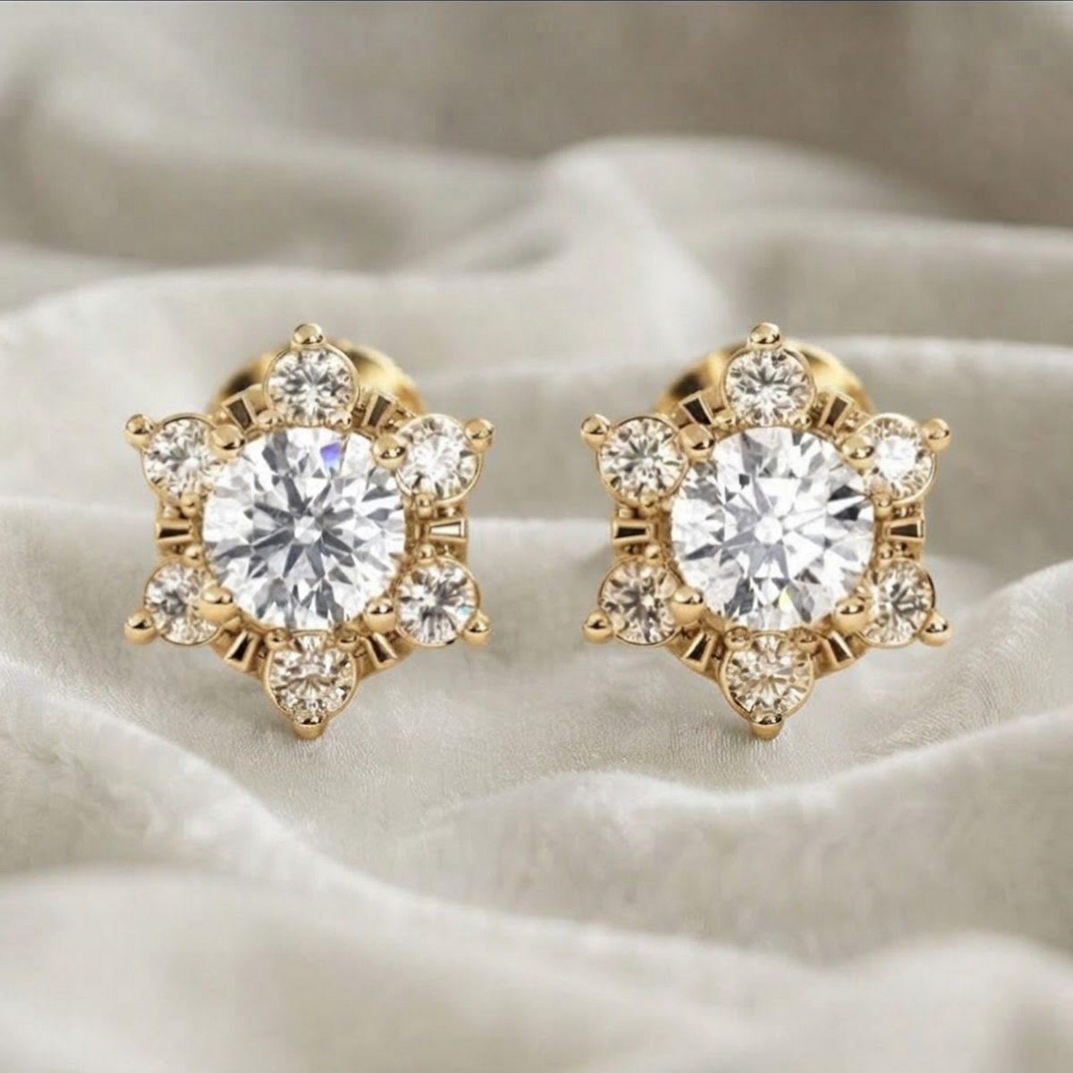 Lab Grown Halo Diamond Earrings