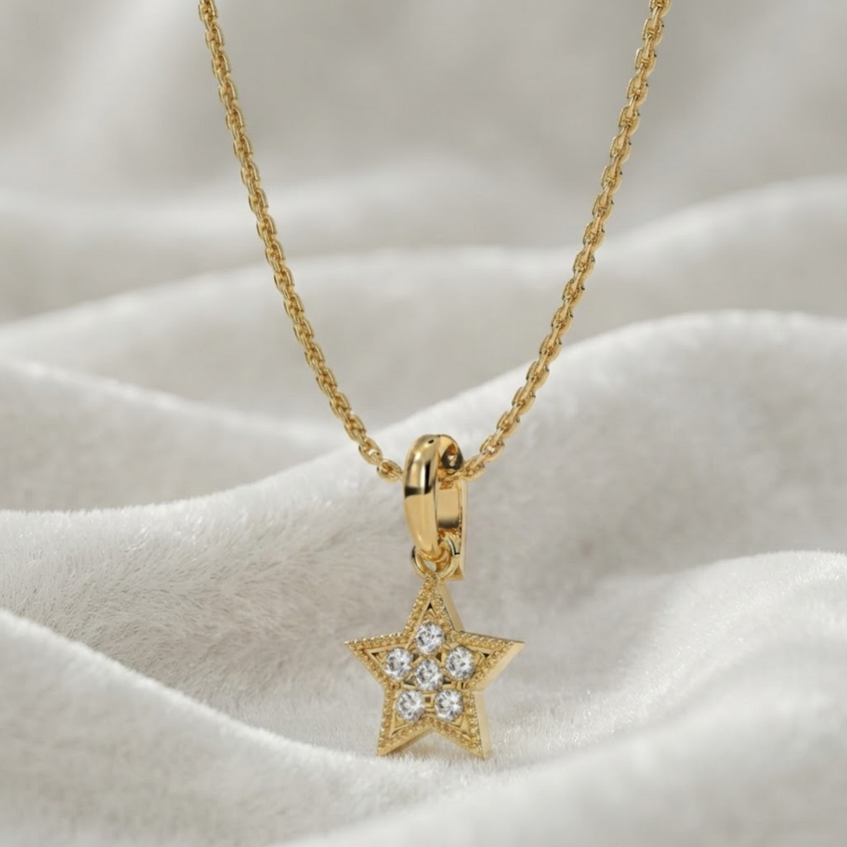 Yellow, White, Rose Solid Gold Diamond Star Pendant