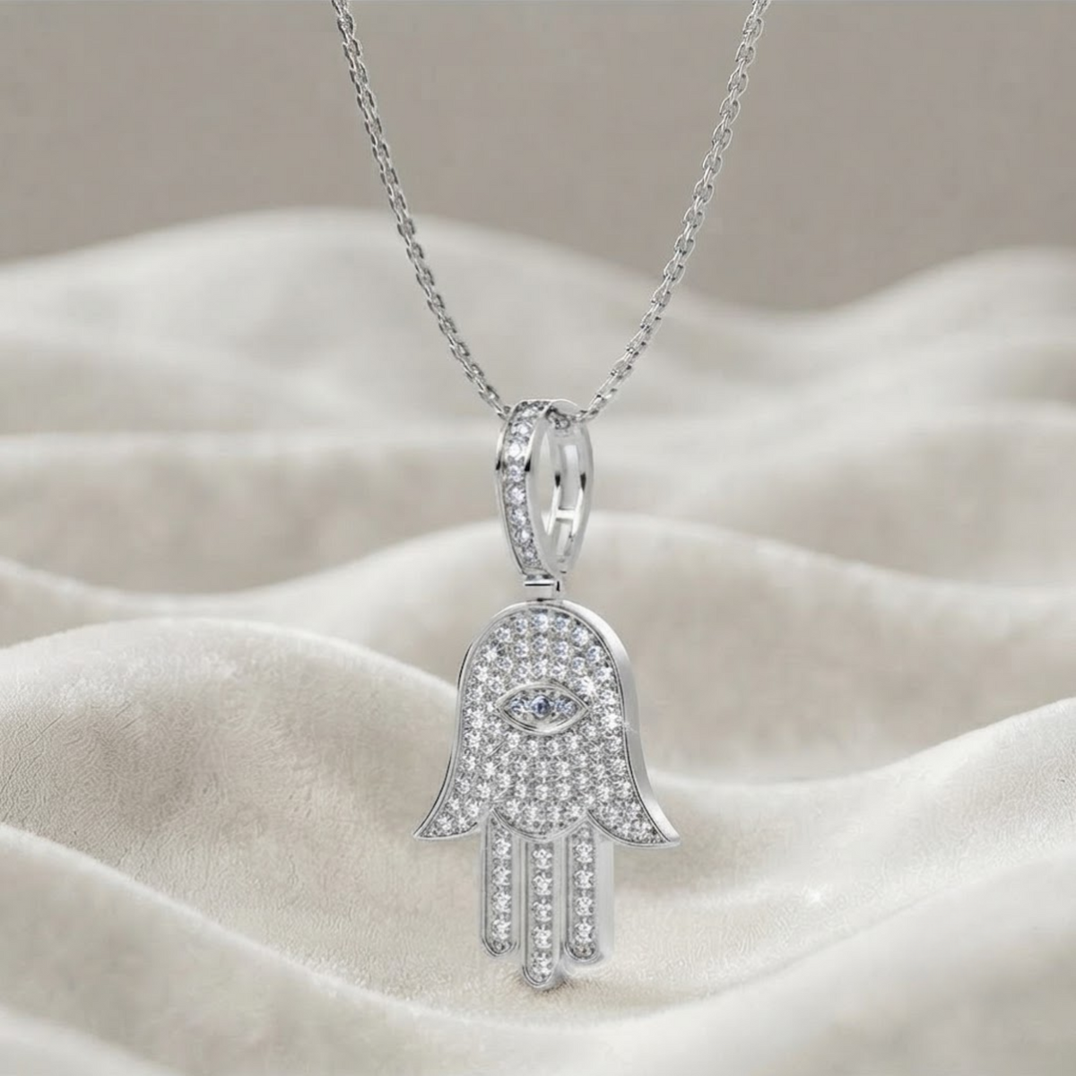 Hamsa Lab Grown Diamond Hamsa Hand of Fatima Charm Pendant