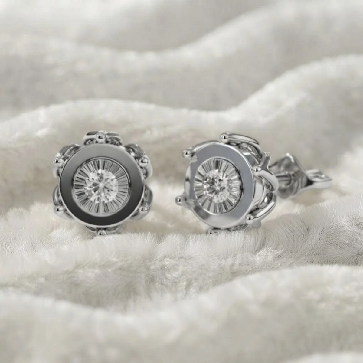 Round Cut Diamond Bezel Set Stud Gold Earrings