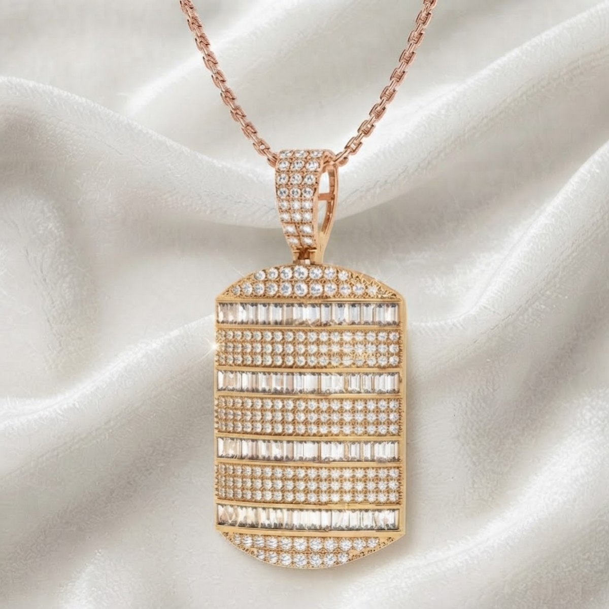 Gold Dog Tag Lab Grown Diamond Pendant for Him