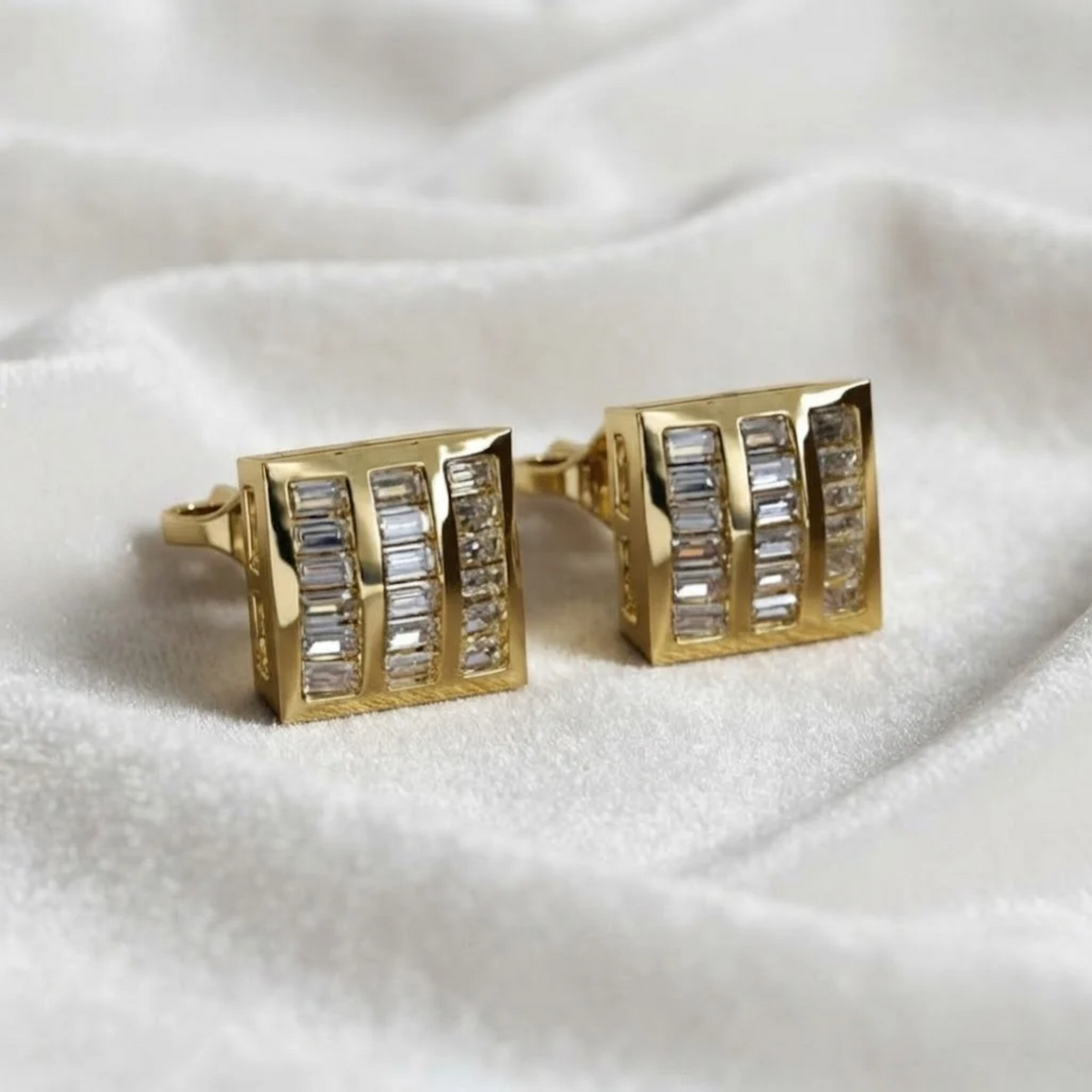 Gold Baguette Lab grown Diamond Cluster Earrings
