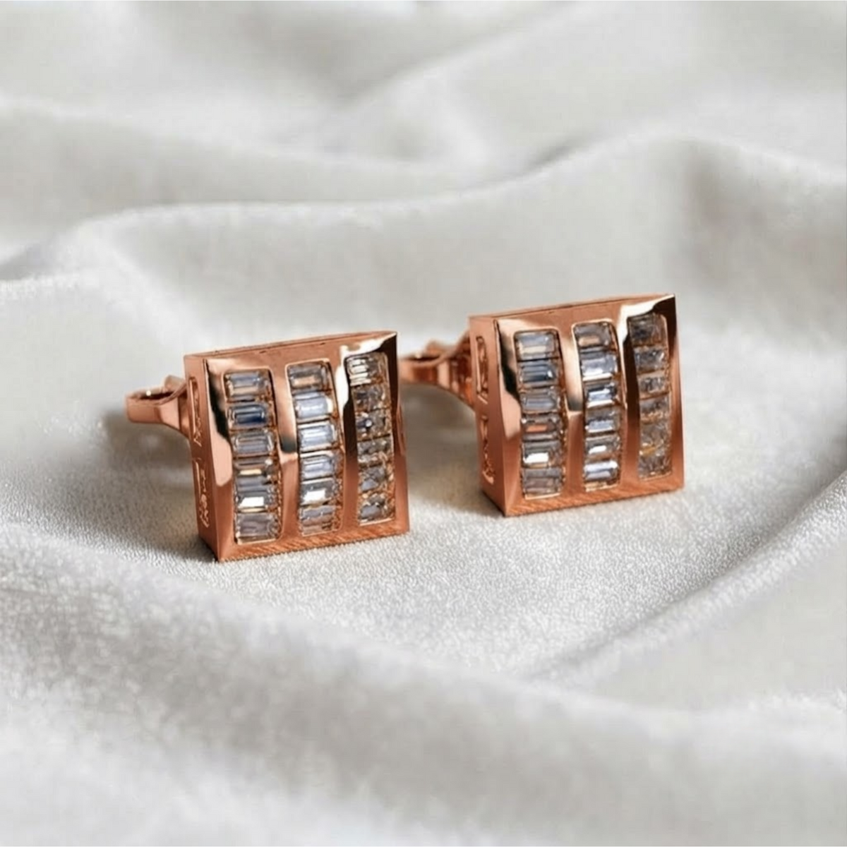 Gold Baguette Lab grown Diamond Cluster Earrings