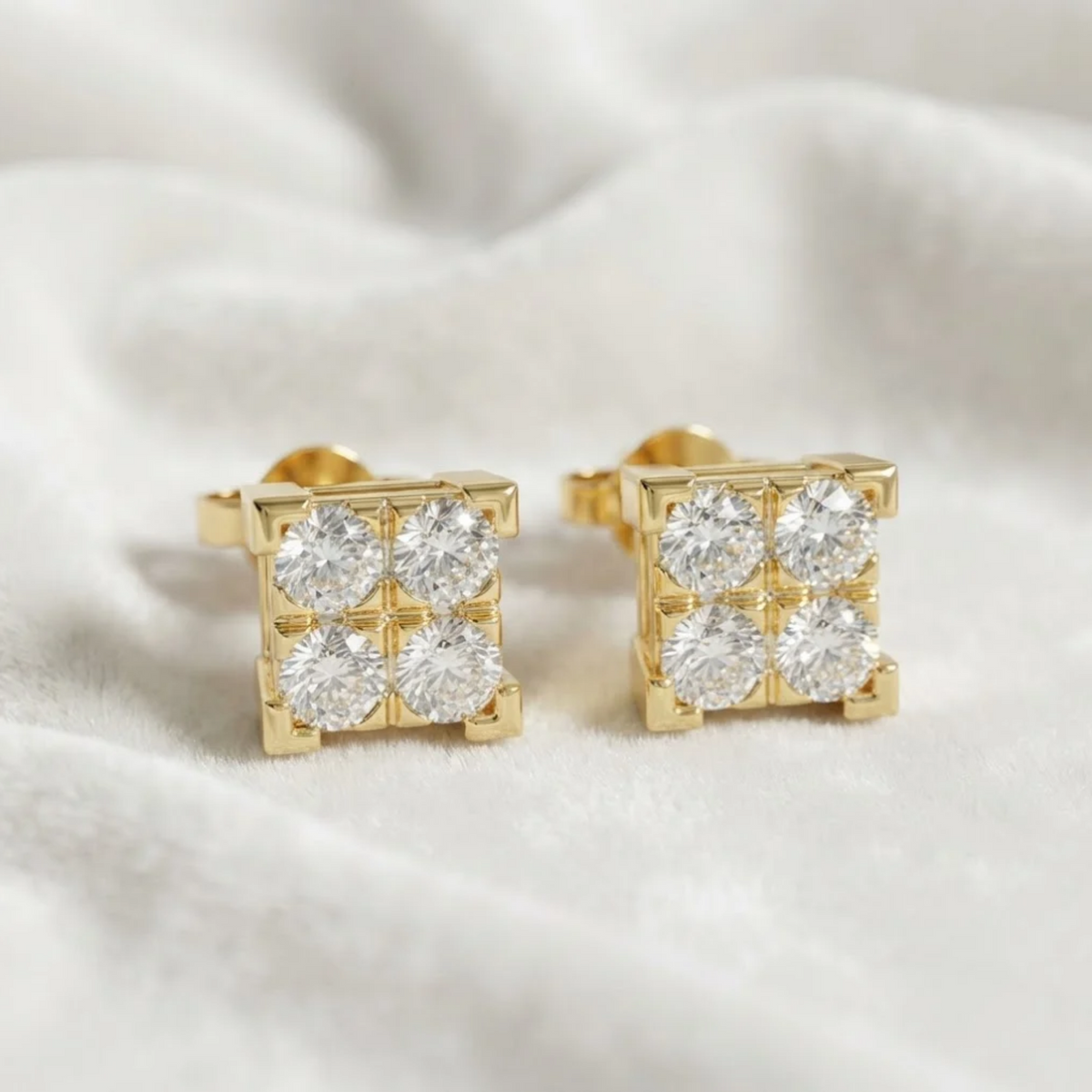 Square Shape Stud Earrings for Her in White Gold Earrings