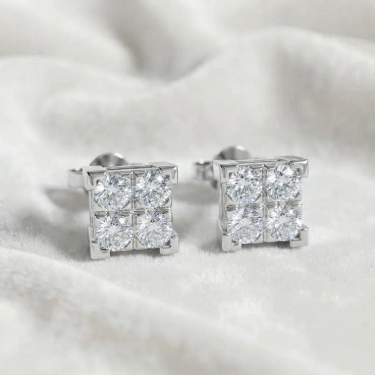Square Shape Stud Earrings for Her in White Gold Earrings